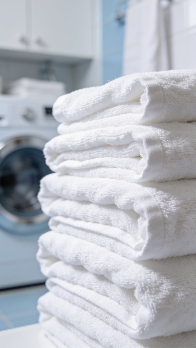 Serviettes blanches propres soigneusement pliées en blanchisserie