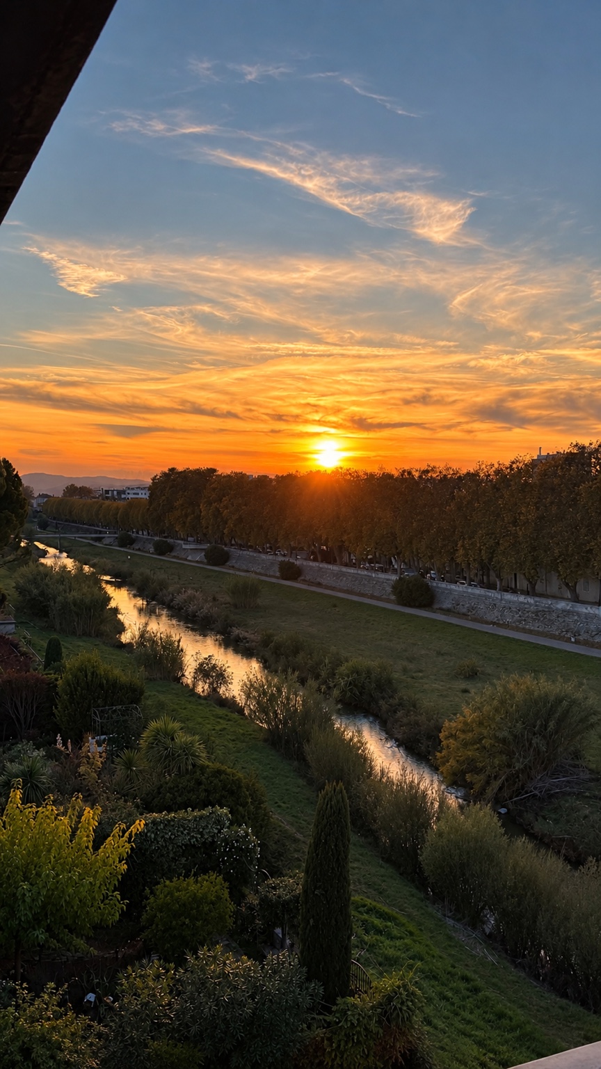 Coucher de soleil au-dessus du Roubion à Montélimar